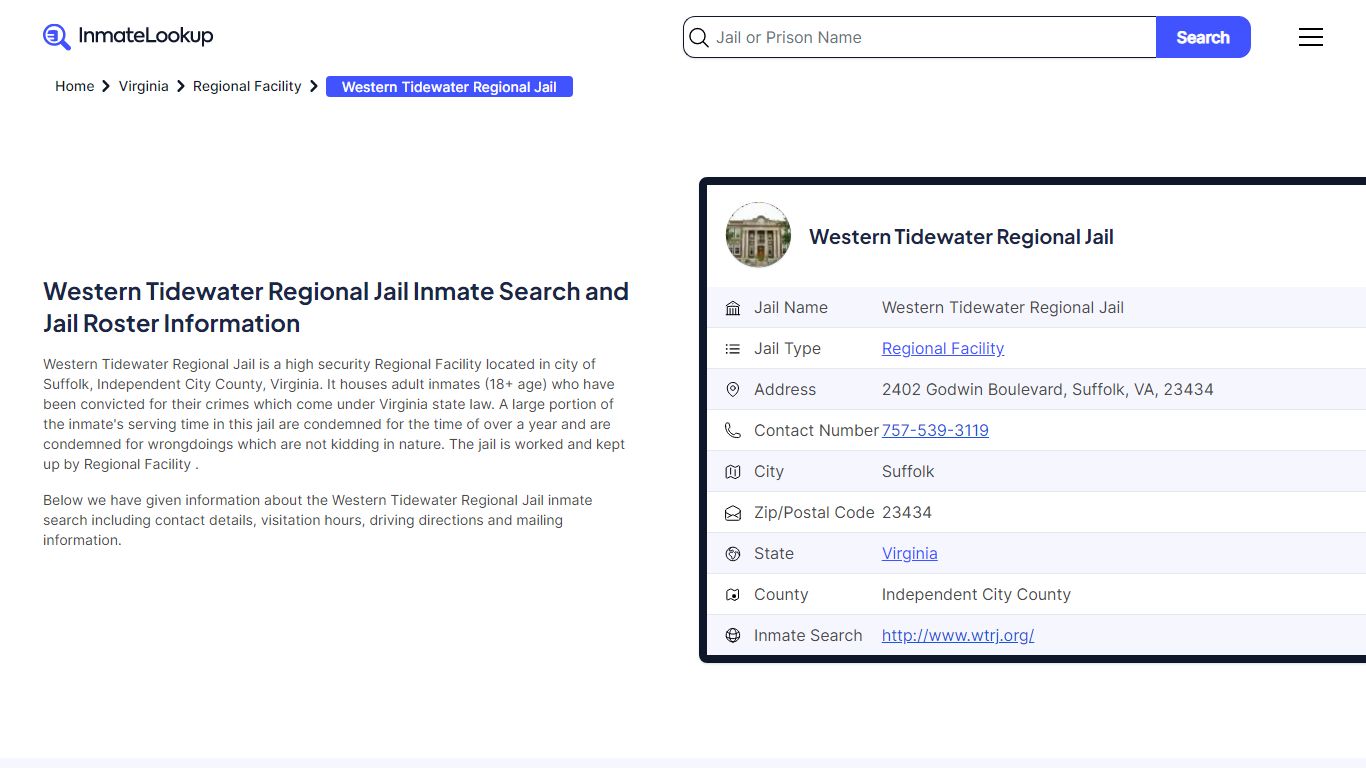 Western Tidewater Regional Jail Inmate Search - Suffolk Virginia ...